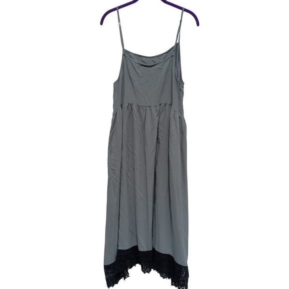 Free People Intimately Gray Black Crochet Trim Spaghetti Strap Slip Dress Sz M - Picture 3 of 8